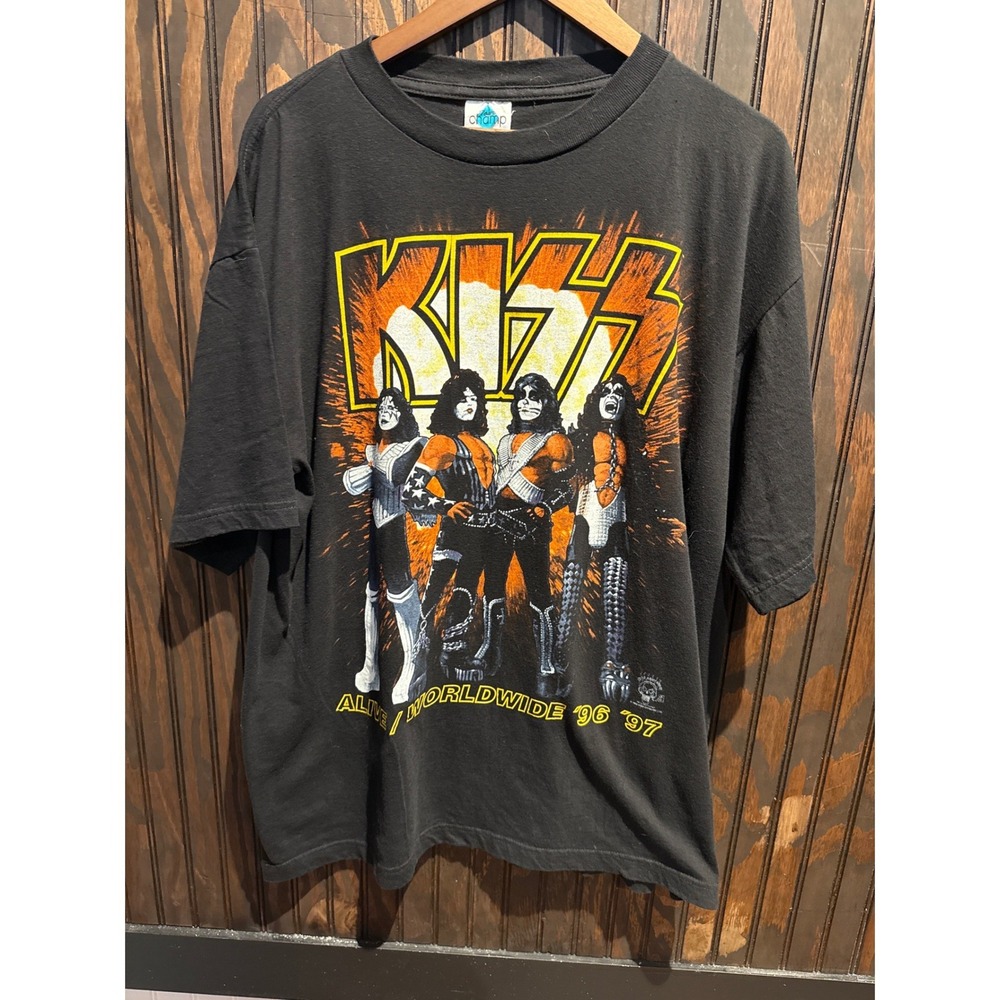 Vintage KISS Alive Worldwide 96 97 Tour TShirt Black Mens XL Champ Single Stitch